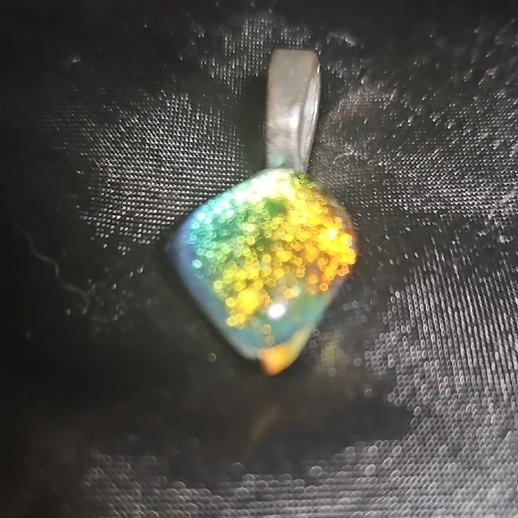 SET OF 3- Dichroic Glass Pendant Necklace - Blue Green Iridescent - Picture 4 of 4